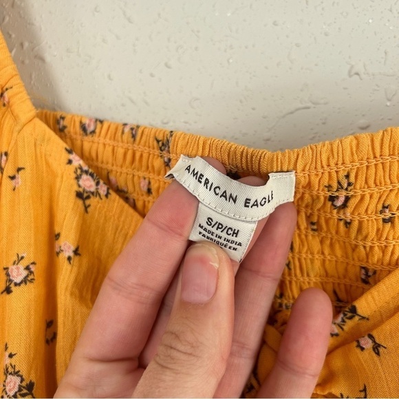 🦋 American Eagle Outfitters Yellow Floral Mini Dress Casual Spring Summer Small - Picture 3 of 6